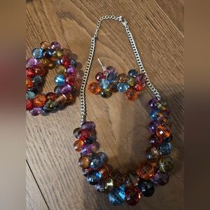 Multicolor Faceted Bead Necklace and Earring Set - Vibrant Multi